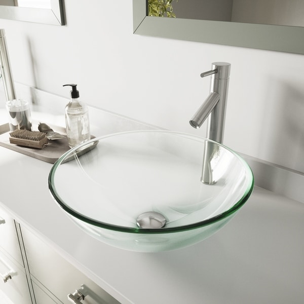 VIGO Crystalline Glass Vessel Bathroom Sink and Dior Vessel Faucet Set