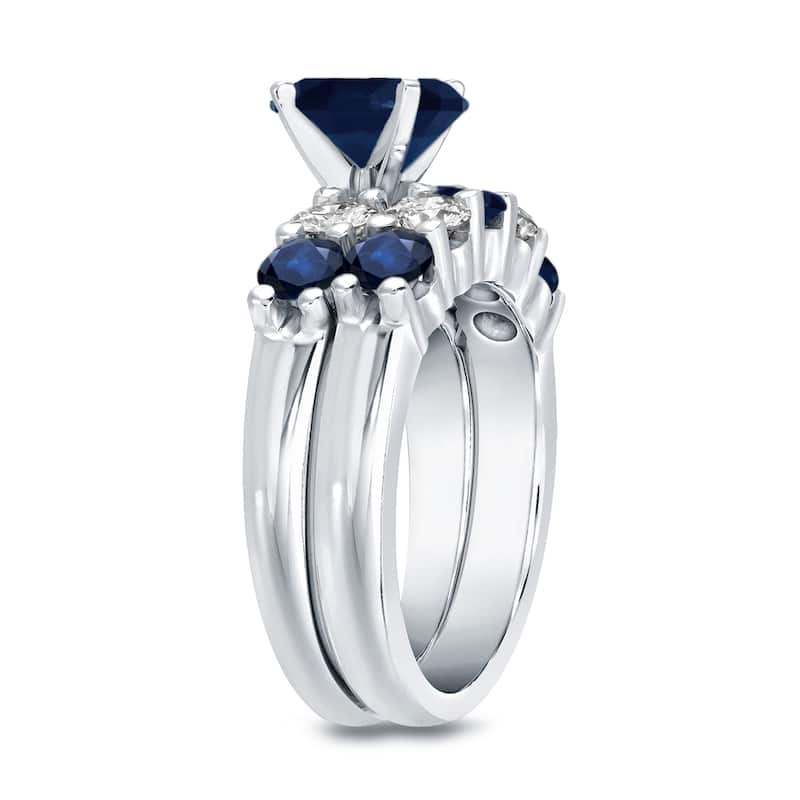 Auriya 14k Gold 3 1/10ct Sapphire 5-Stone Diamond Engagement Ring Set 7/8ct TDW