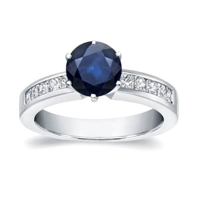 Auriya Round 1ct Sapphire and 1/2ct TDW Diamond Engagement Ring 14k White Gold