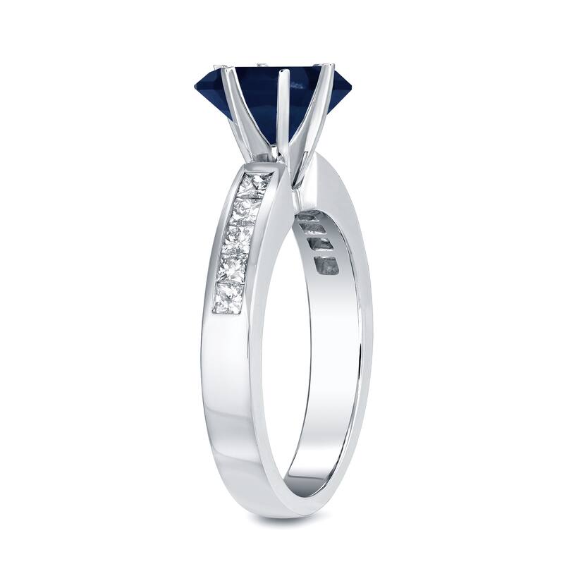Auriya Round 1ct Sapphire and 1/2ct TDW Diamond Engagement Ring 14k White Gold