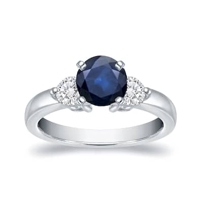 Auriya Round 3-Stone 1/2ct Sapphire and 1/3ct TDW Diamond Engagement Ring 14k White Gold (H-I, I1-I2)