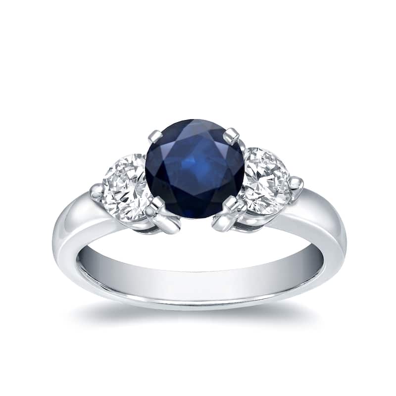 Auriya Round 3-Stone 3/5ct Sapphire and 2/5ct TDW Diamond Engagement Ring 14k White Gold