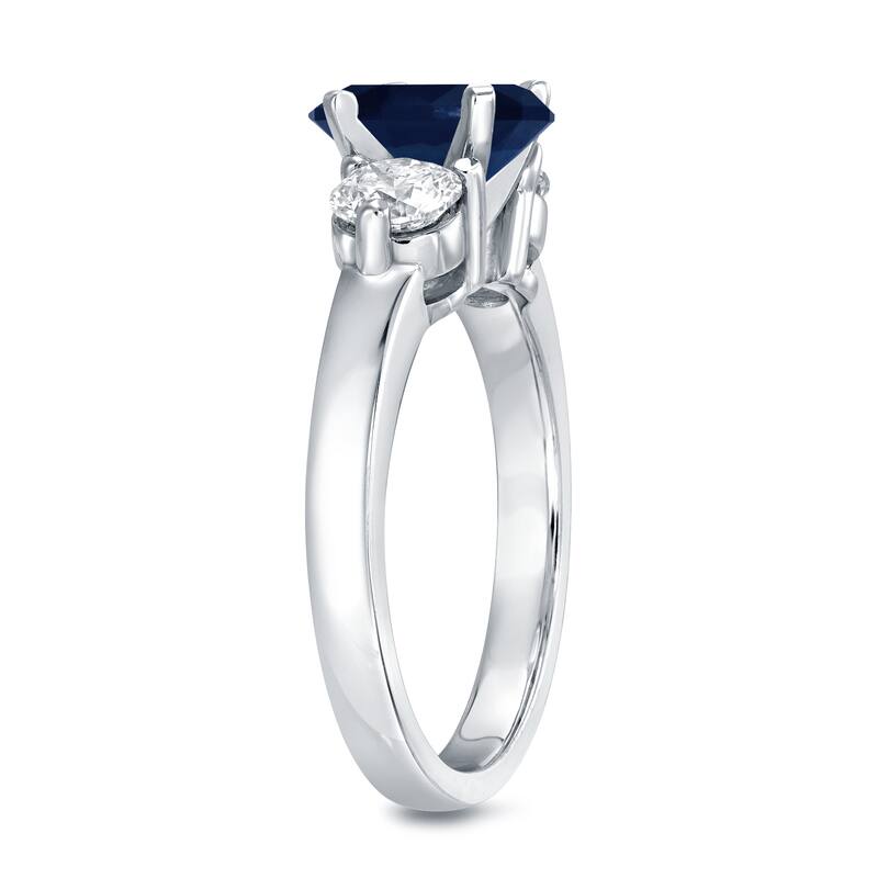 Auriya 3-Stone 1 1/4ct Round Sapphire and 3/4cttw Diamond Engagement Ring 14k White Gold