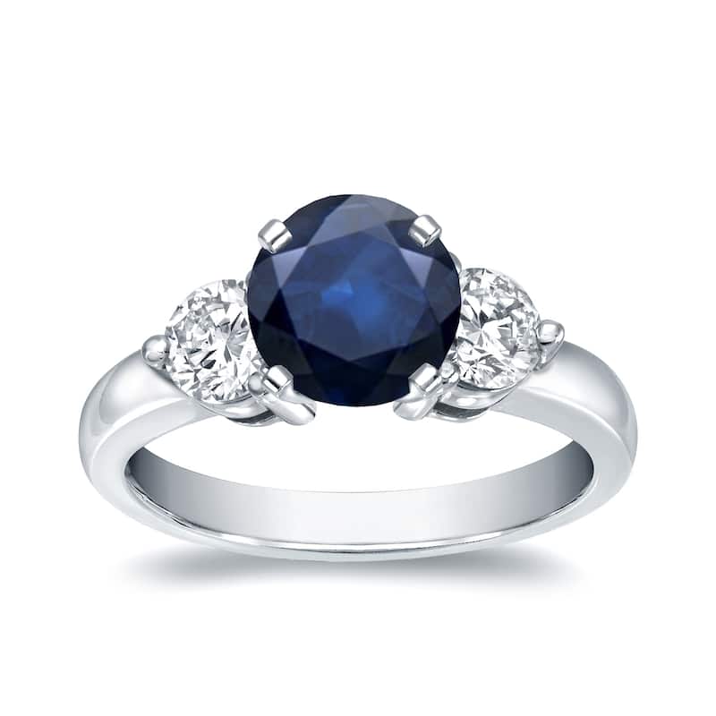 Auriya 3-Stone 1ct Round Sapphire and 3/4cttw Diamond Engagement Ring 14k White Gold (H-I, I1-I2)
