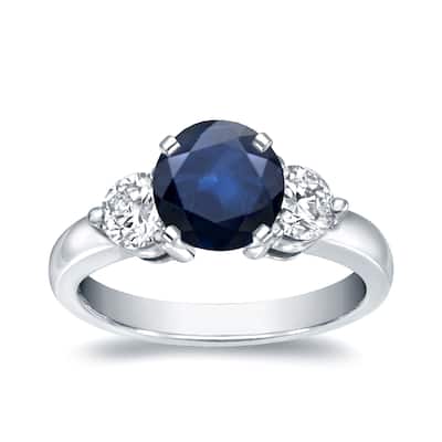 Auriya 3-Stone 1ct Round Sapphire and 3/4cttw Diamond Engagement Ring 14k White Gold (H-I, I1-I2)