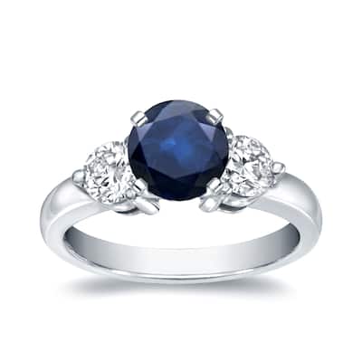 Auriya 3-Stone 3/4ct Round Sapphire and 3/4cttw Diamond Engagement Ring 14k White Gold (H-I, I1-I2)