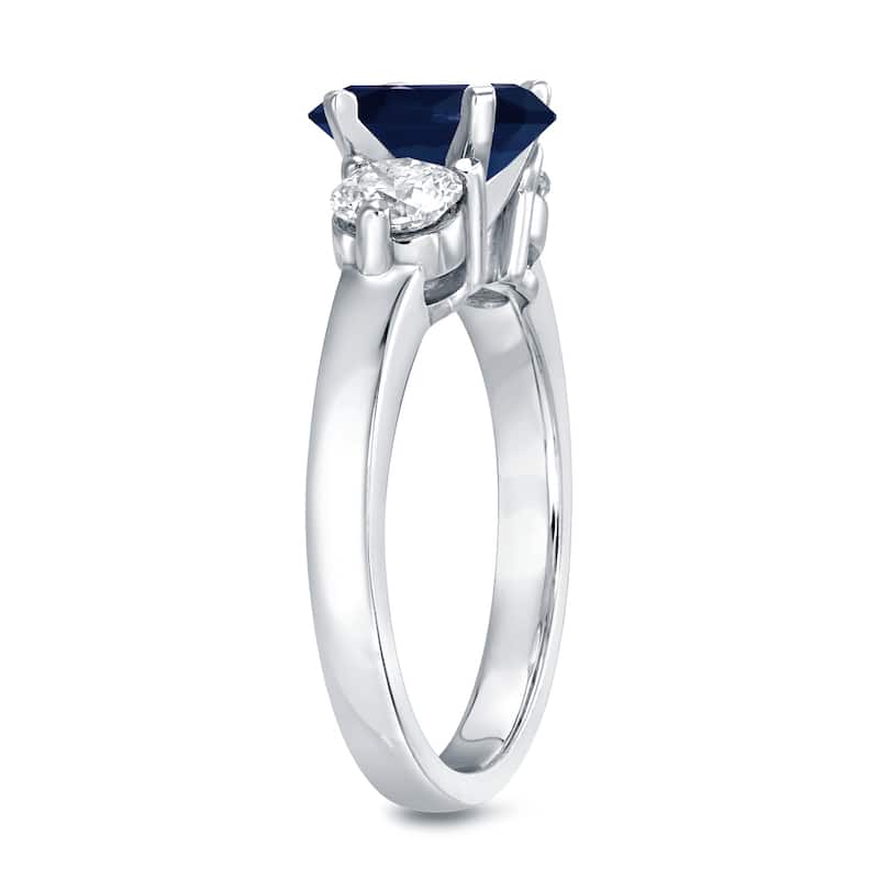 Auriya 3-Stone 3/4ct Round Sapphire and 3/4cttw Diamond Engagement Ring 14k White Gold (H-I, I1-I2)