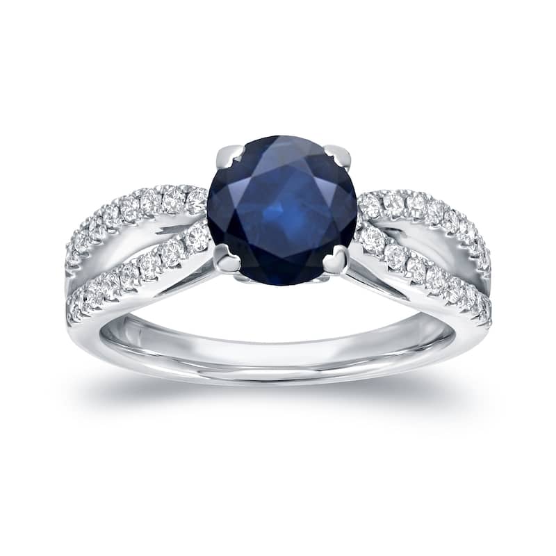 Auriya Modern 1ct Blue Sapphire and 1/3ct TDW Diamond Engagement Ring 14k White Gold