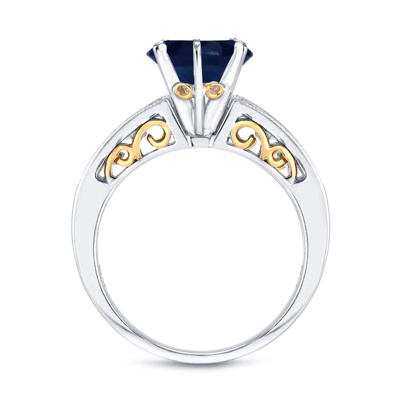 Auriya 14k Two-Tone Gold 1ct Vintage Sapphire and Diamond Engagement Ring Set 3/4ctw
