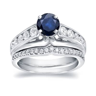 Auriya 14k Gold 1/2ct Blue Sapphire and 4/5ctw Diamond Engagement Ring Set 14k White Gold