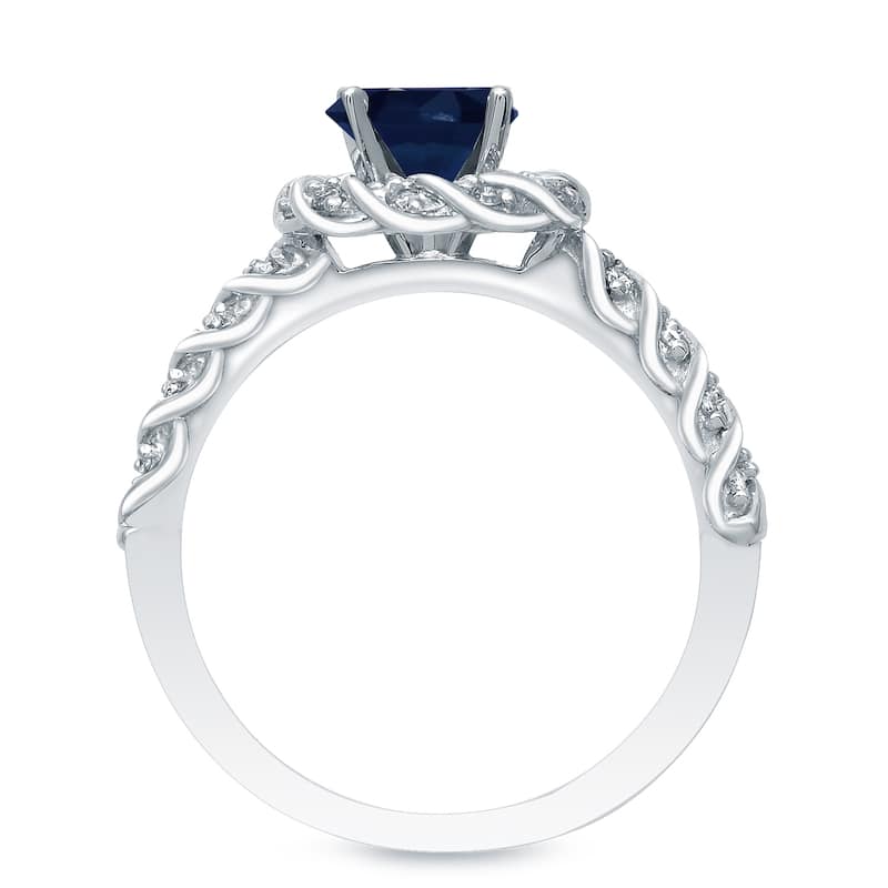 Auriya 14k Gold 1ct Blue Sapphire and 3/5ctw Twisted Halo Diamond Engagement Ring Set