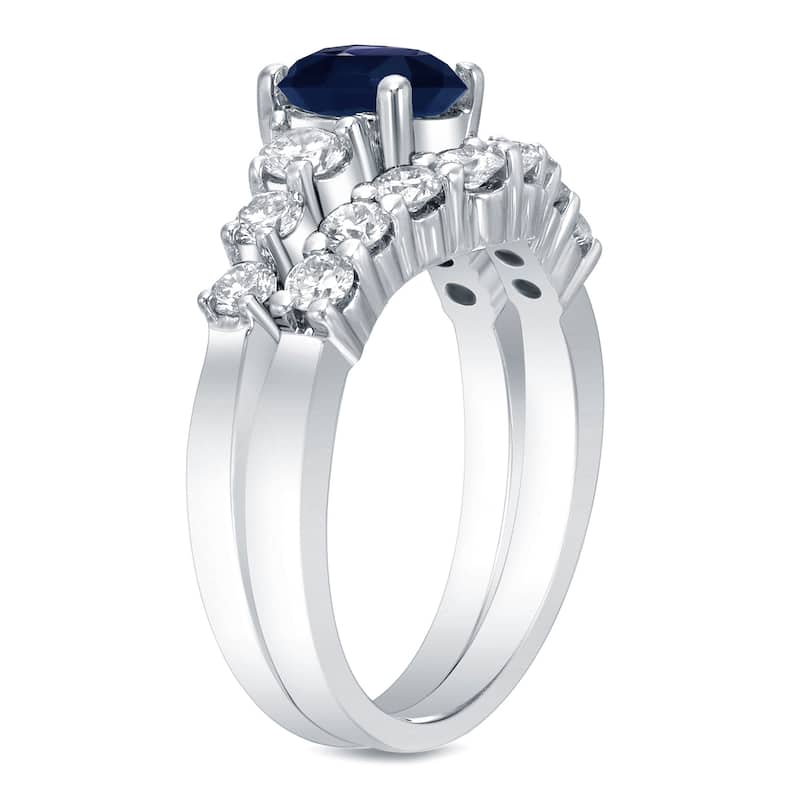 Auriya 14k White Gold 1ct Sapphire and 2ct TDW Diamond Engagement Ring Set
