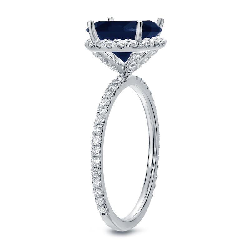 Auriya Round 2ct Blue Sapphire and 3/5ct TDW Diamond Halo Engagement Ring 14k Gold