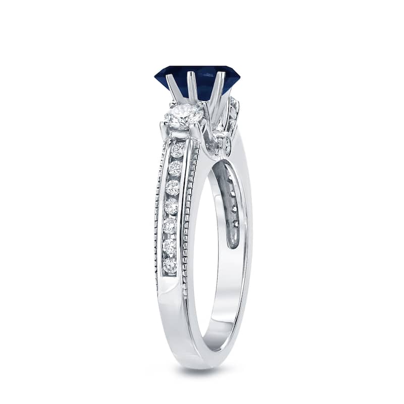 Auriya Vintage 7/8ct Sapphire and 3/5ct TDW 3-Stone Diamond Engagement Ring 14k Gold (G-H, SI2-SI3)