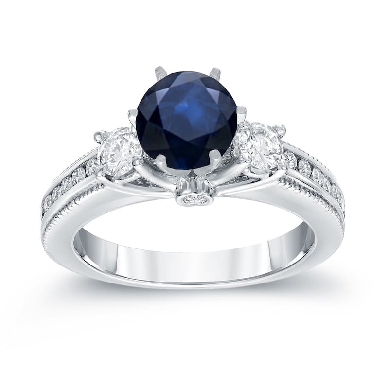Auriya Vintage 7/8ct Sapphire and 3/5ct TDW 3-Stone Diamond Engagement Ring 14k Gold (G-H, SI2-SI3)