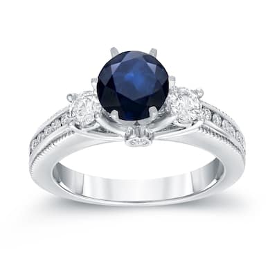 Auriya Vintage 7/8ct Sapphire and 3/5ct TDW 3-Stone Diamond Engagement Ring 14k Gold (G-H, SI2-SI3)
