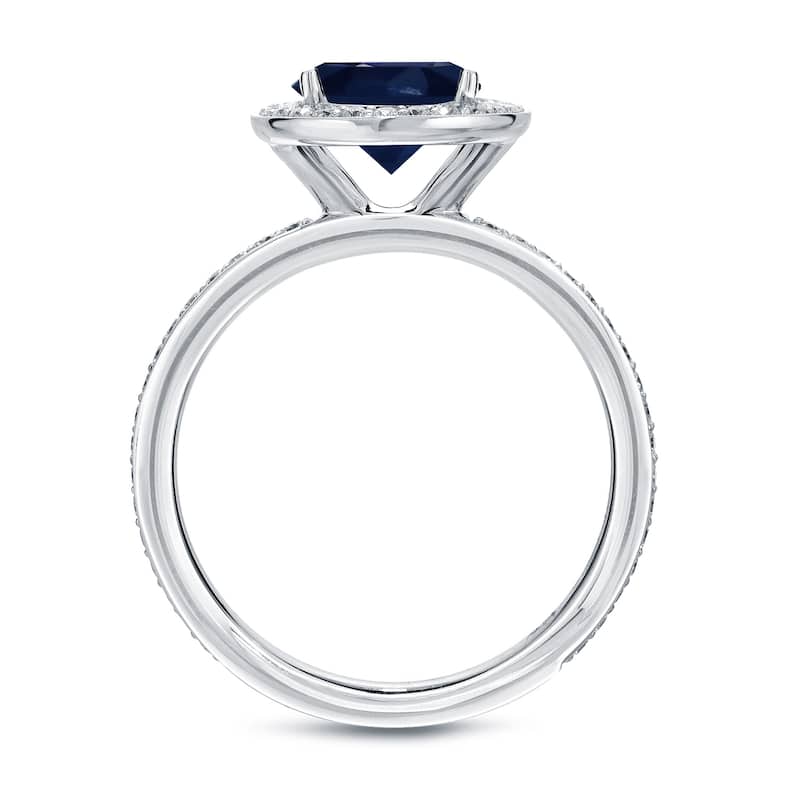 Auriya Round 2ct Blue Sapphire and 2/5ct TDW Diamond Halo Engagement Ring 18k Gold