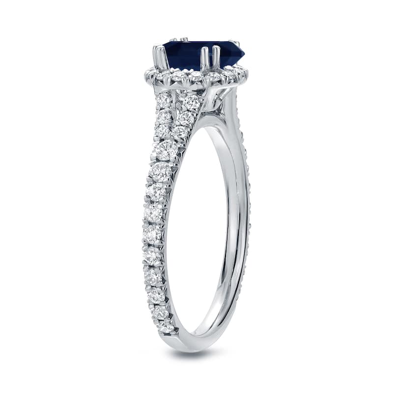 Auriya Round 1ct Blue Sapphire and 3/5ctw Halo Diamond Engagement Ring 14k White Gold (H-I, SI1-SI2)