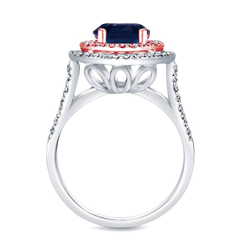 Auriya 14k Two-tone Gold 1 1/4ct Unique Blue Sapphire Halo Diamond Engagement Ring 1/2ctw