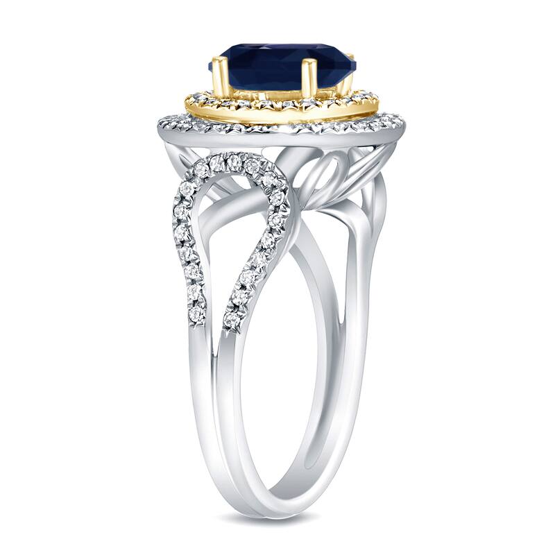 Auriya 14k Two-tone Gold 1 1/4ct Unique Blue Sapphire Halo Diamond Engagement Ring 1/2ctw