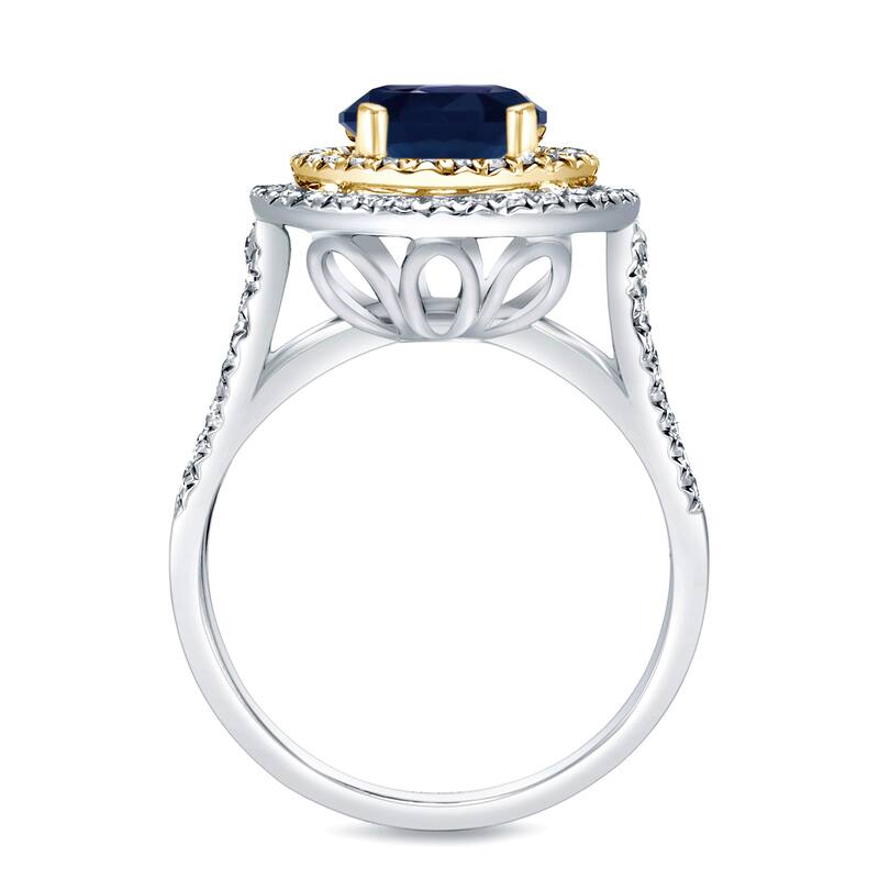Auriya 14k Two-tone Gold 1 1/4ct Unique Blue Sapphire Halo Diamond Engagement Ring 1/2ctw