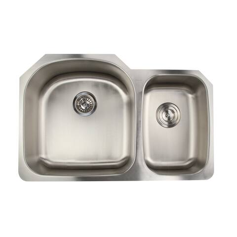 16 Gauge Double Bowl Undermount Kitchen Sink in 70/30 Ratio with Drains