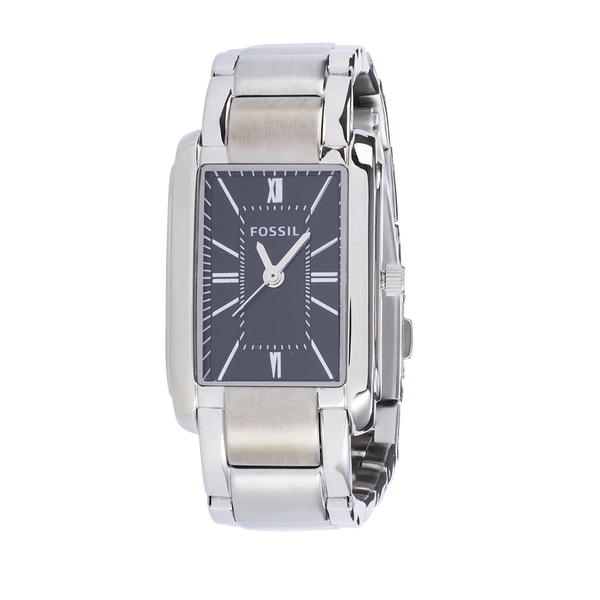 Fossil Women's PR5423 Analog Rectangle Black Dial Silver-Tone Stainless ...