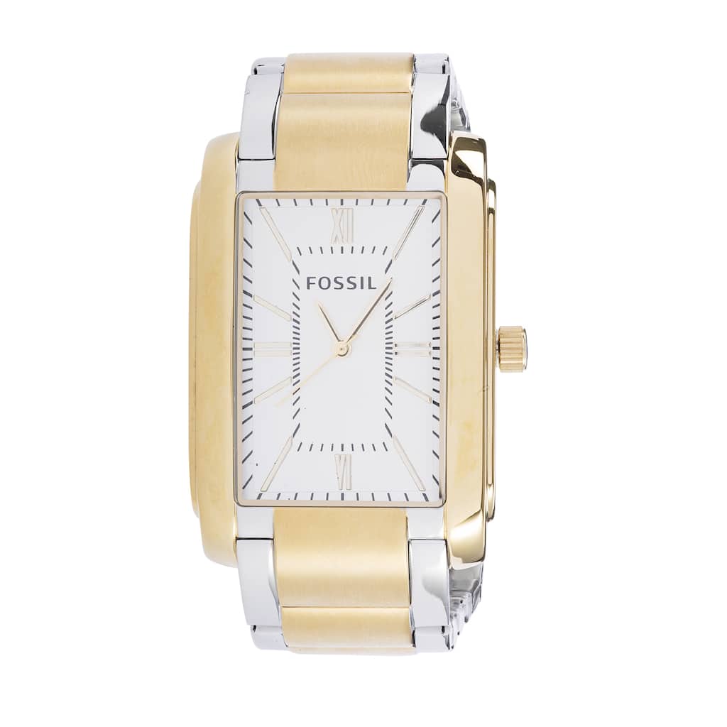 Fossil Men's PR5413 Analog Rectangle Champagne Dial Two-Tone Stainless Steel Bracelet Watch