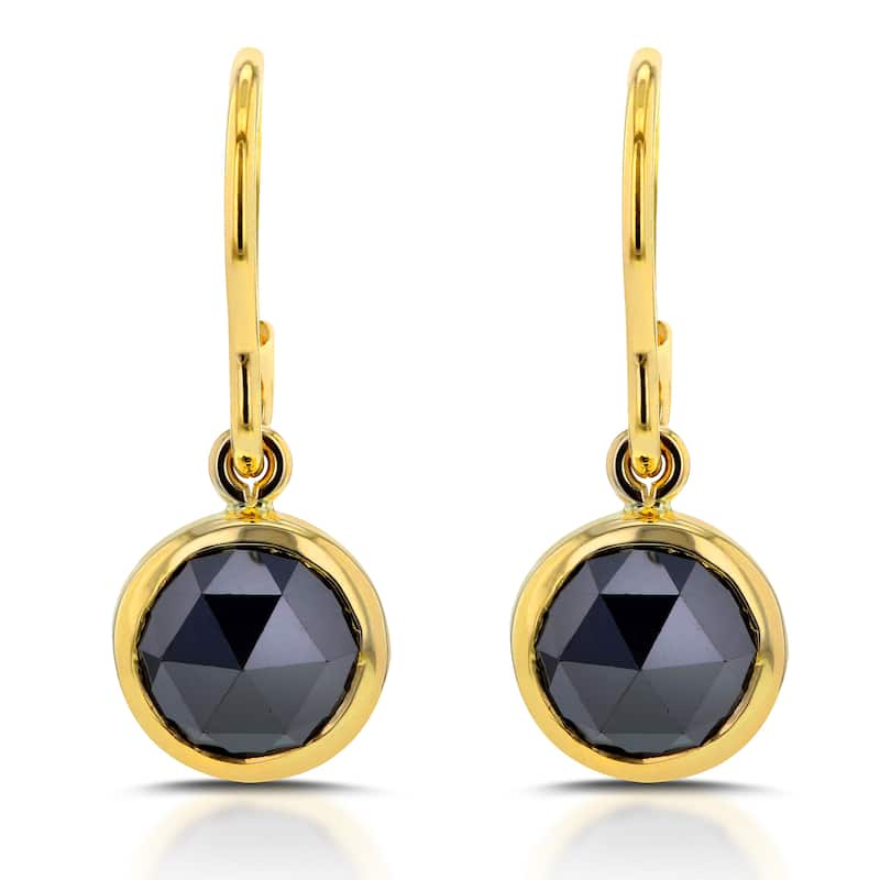 Annello by Kobelli 14k Yellow Gold 1 3/4ct TDW Rose Cut Round Black Diamond Fish Hook Earrings