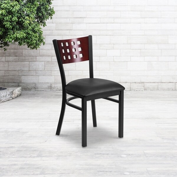 Black Cutout Back Metal Restaurant Chair