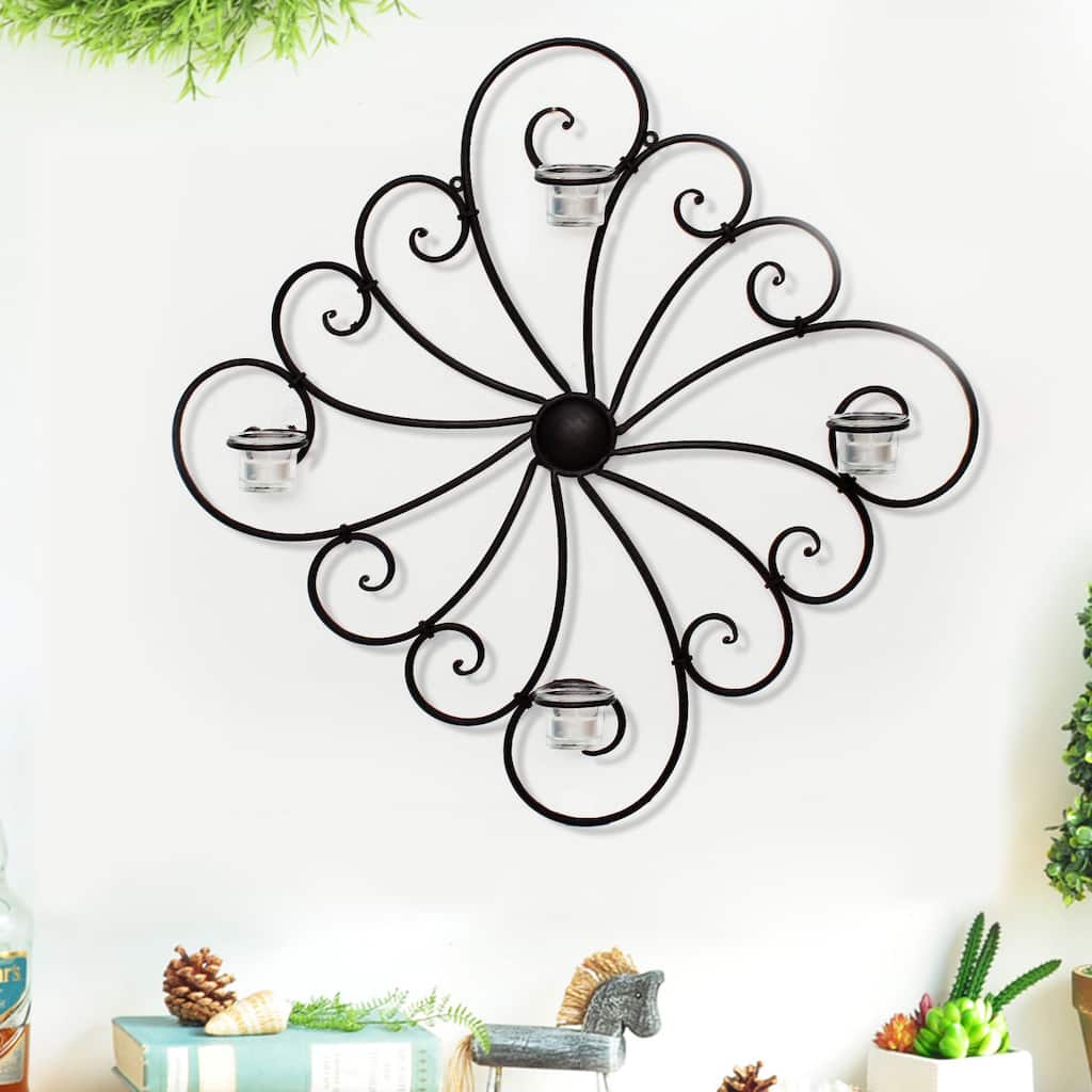 Adeco Decorative Iron Candle Tealight Pillar Wall Sconce