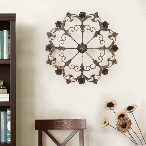 Shop Adeco Decorative Bronze-Color Iron Round Flower ... Shop Adeco Decorative Bronze-Color Iron Round Flower ... on Iron Wall Sconces For Flowers Wall Decor id=60189