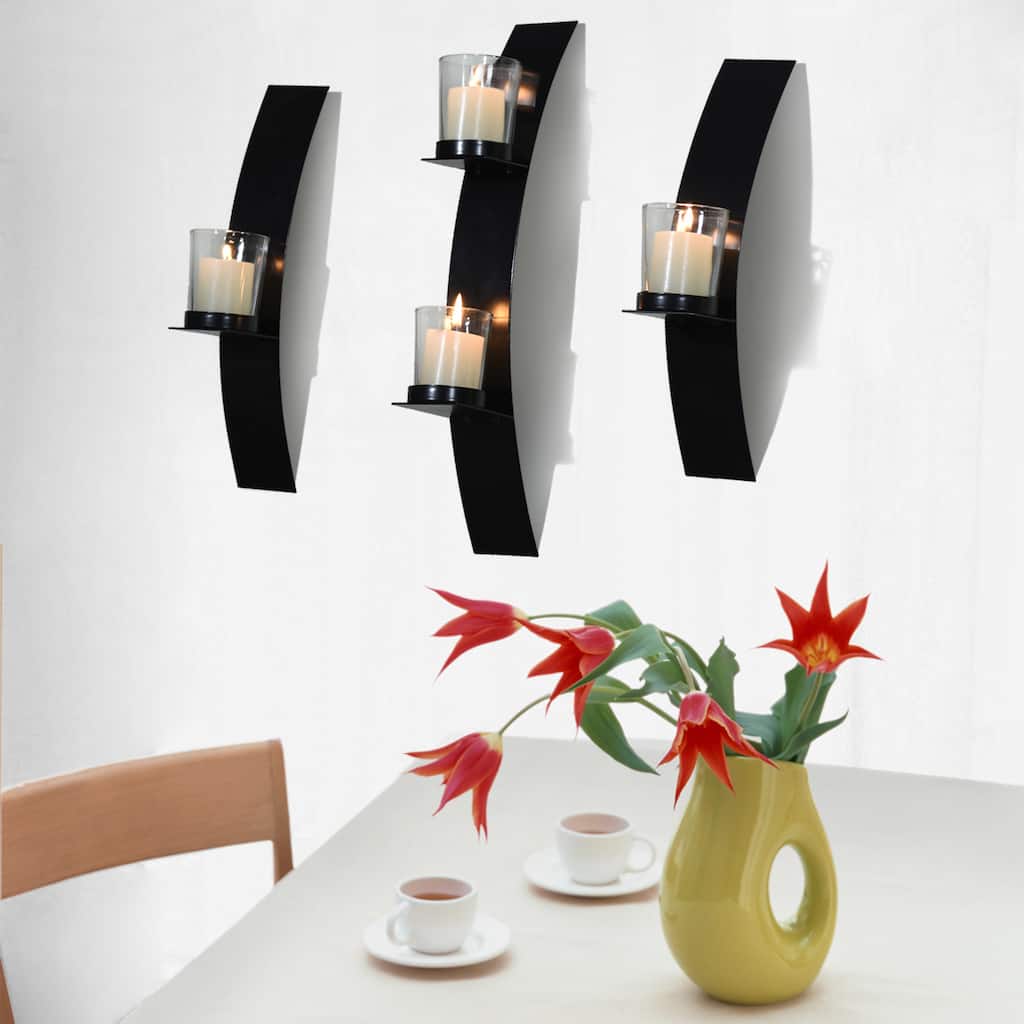 Adeco Metal Wall Sconces with Glass Candle Holder Set of 3