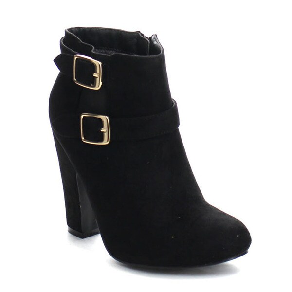 PAZZLE GA47 Women's Stylish Double Ankle Strap Side Zipper Chunky Ankle