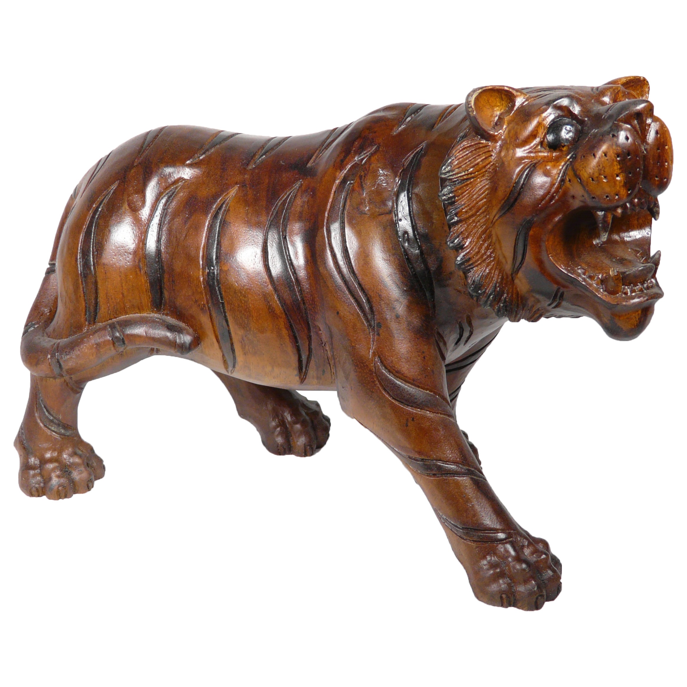 D-Art Collection Teak and Mahogany Tiger Statue