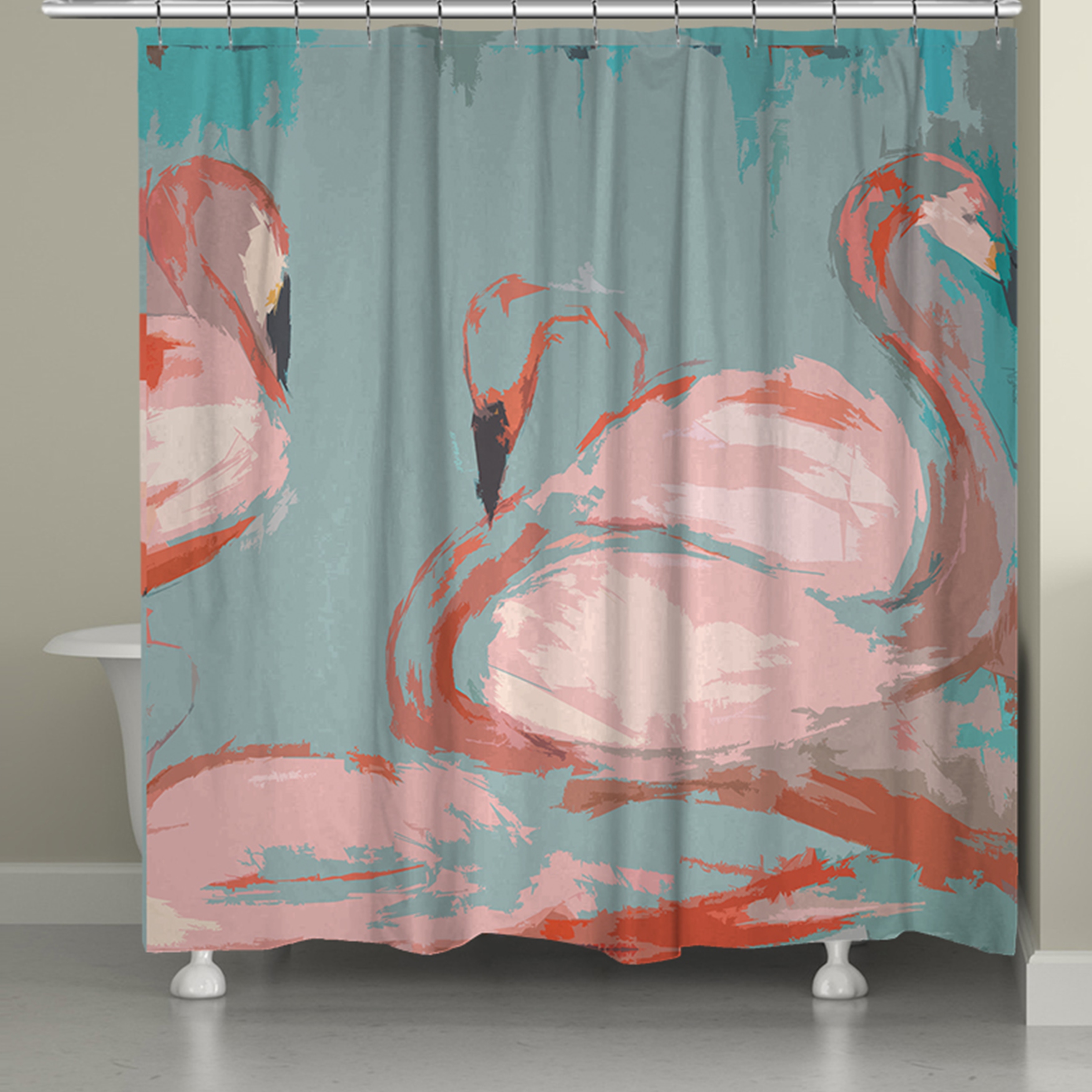 Laural Home Pink Flamingos Shower Curtain 71 Inch X 74 Inch