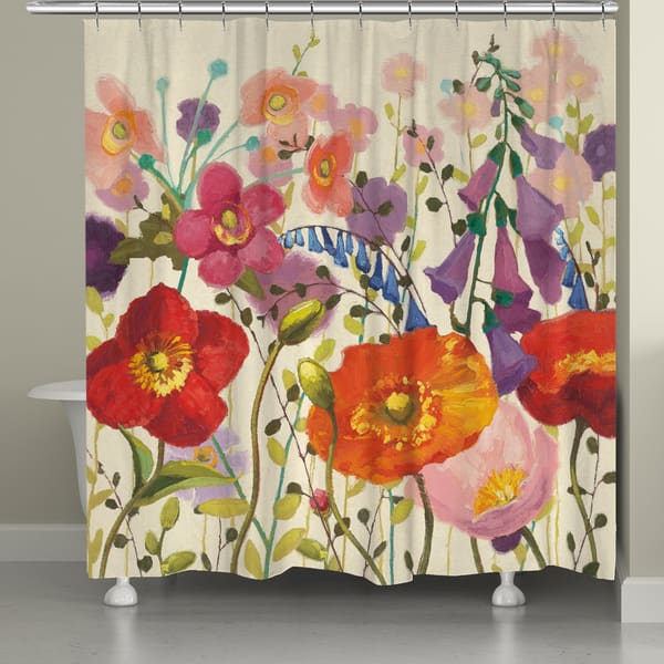 slide 1 of 1, Laural Home Pink Meadow Shower Curtain