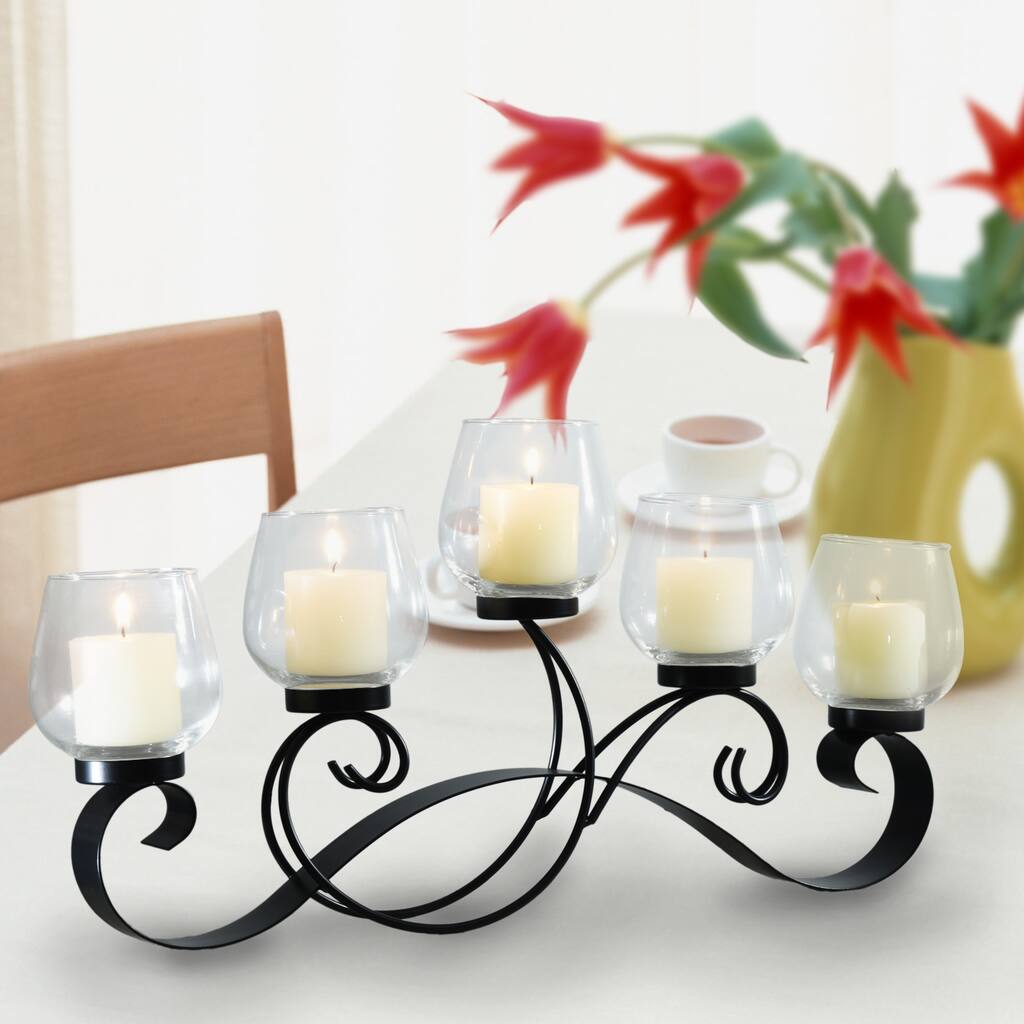 Adeco Decorative Iron Vertical Table Standing Antique Vintage Vine Bubs Style Candle Pillar Holder