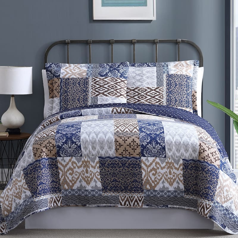 Modern Threads Millau Printed Patchwork Cotton Reversible Quilt Set