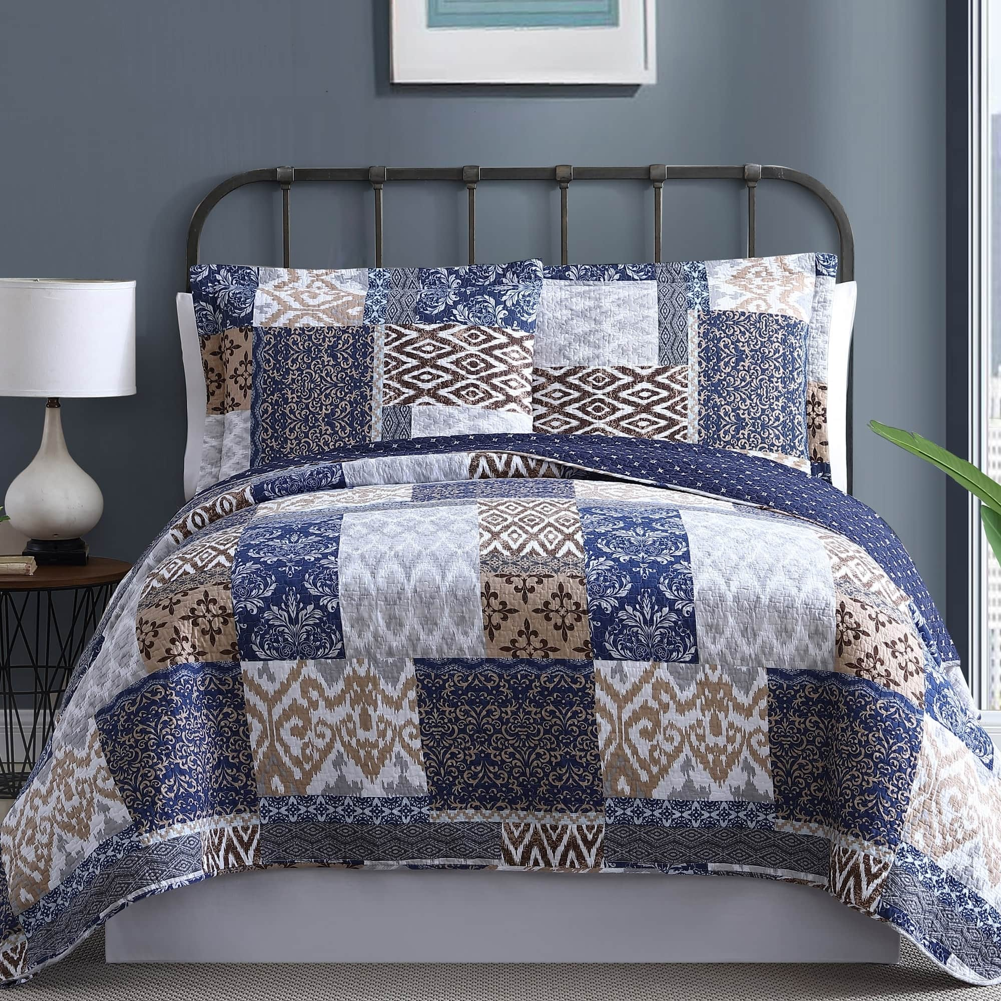 Modern Threads Millau Printed Patchwork Cotton Reversible Quilt Set ...