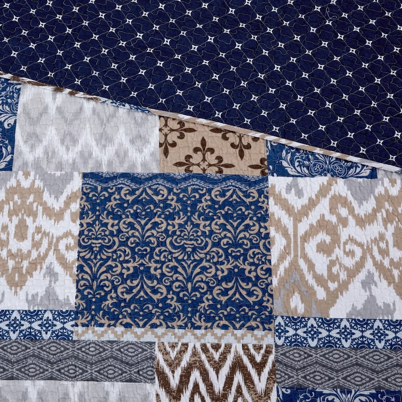 Modern Threads Millau Printed Patchwork Cotton Reversible Quilt Set