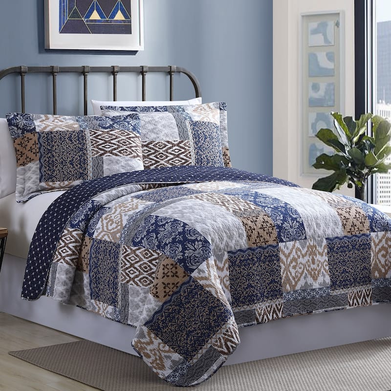 Modern Threads Millau Printed Patchwork Cotton Reversible Quilt Set