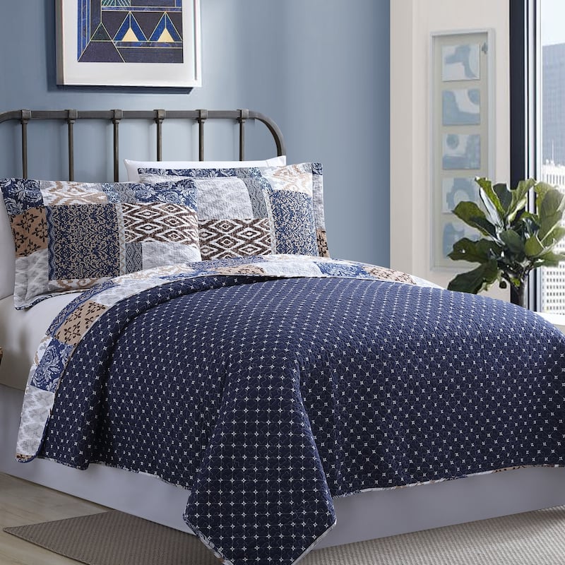 Modern Threads Millau Printed Patchwork Cotton Reversible Quilt Set