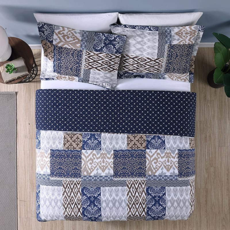 Modern Threads Millau Printed Patchwork Cotton Reversible Quilt Set