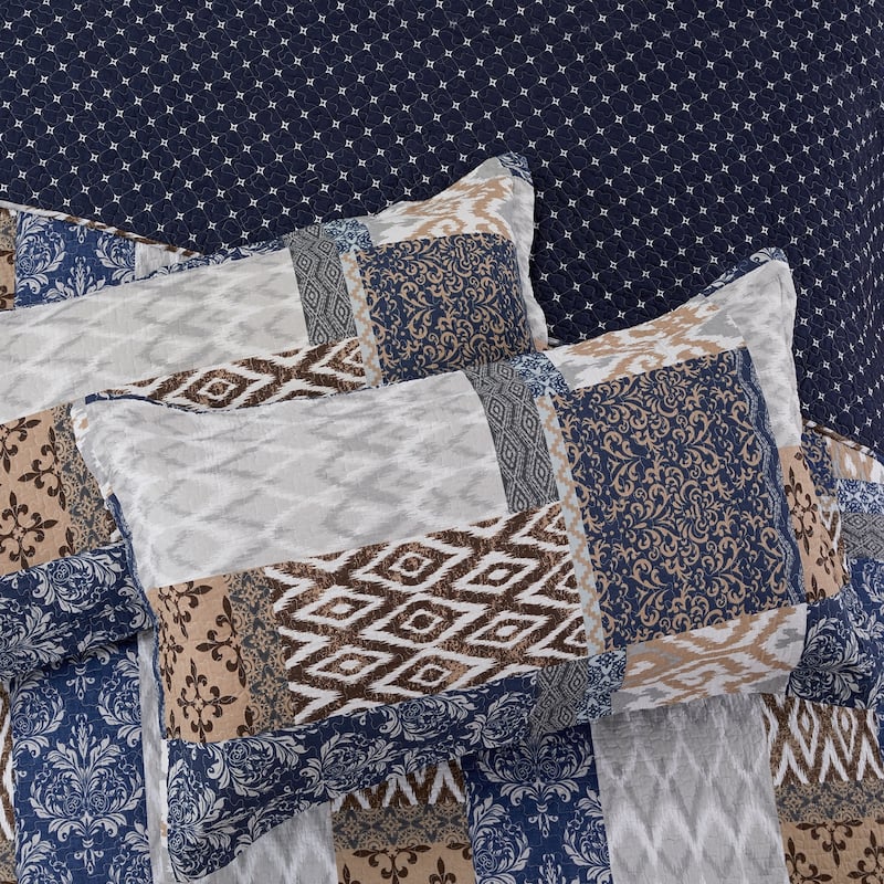 Modern Threads Millau Printed Patchwork Cotton Reversible Quilt Set