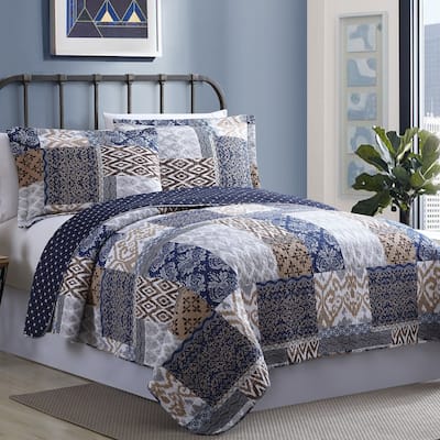 Modern Threads Millau Printed Patchwork Cotton Reversible Quilt Set