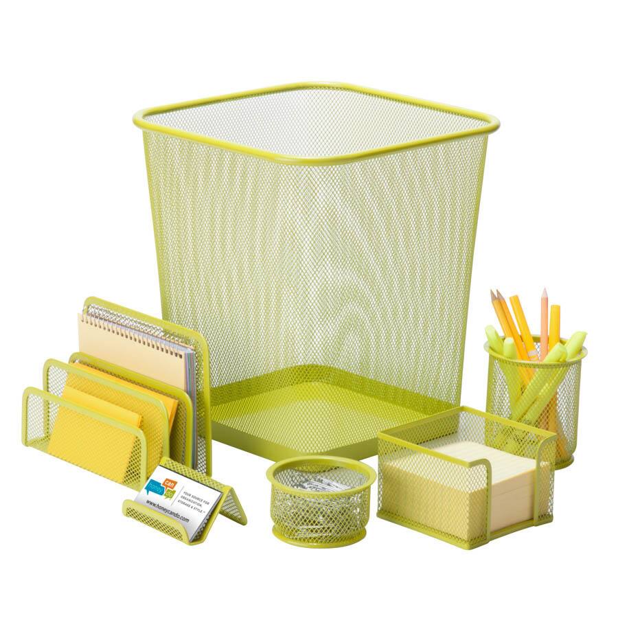Honey-Can-Do 6pc steel mesh, limedesk set - Lime