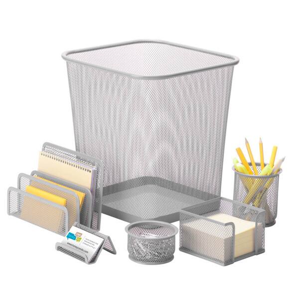 Honey-Can-Do Silver Steel Mesh Desk Set (6-Piece)