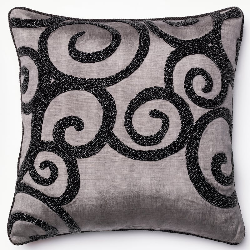 Beaded Grey/ Black Scroll 18-inch Throw Pillow or Pillow Cover