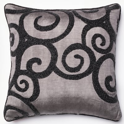 Beaded Grey/ Black Scroll 18-inch Throw Pillow or Pillow Cover
